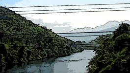 Illustration Fluss Baeume Berge