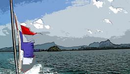 Illustration Kueste Bootsfahrt Asien